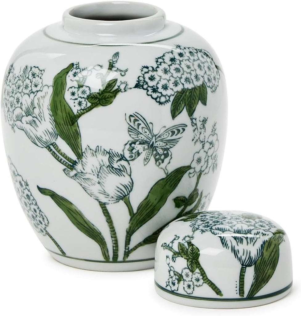Primrose and Lotus Chinoiserie Ginger Jar with Lid, 7.5-Inch, Porcelain
