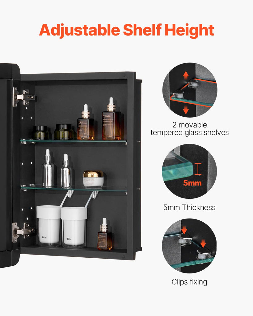 Medicine Cabinet, 16 x 24 inch, Medicine Cabinet with Mirror, Aluminum Frame Bathroom Wall Cabinet, 2-Layer