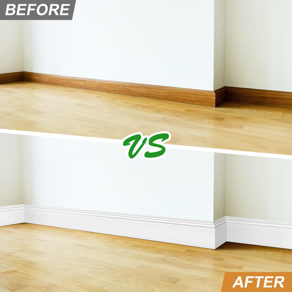 4 Pcs 39.4 x 5.5 in White Wall Baseboard Covers Skirting Board Covers for 4.13 x 0.5in Baseboard Trim Polystyrene