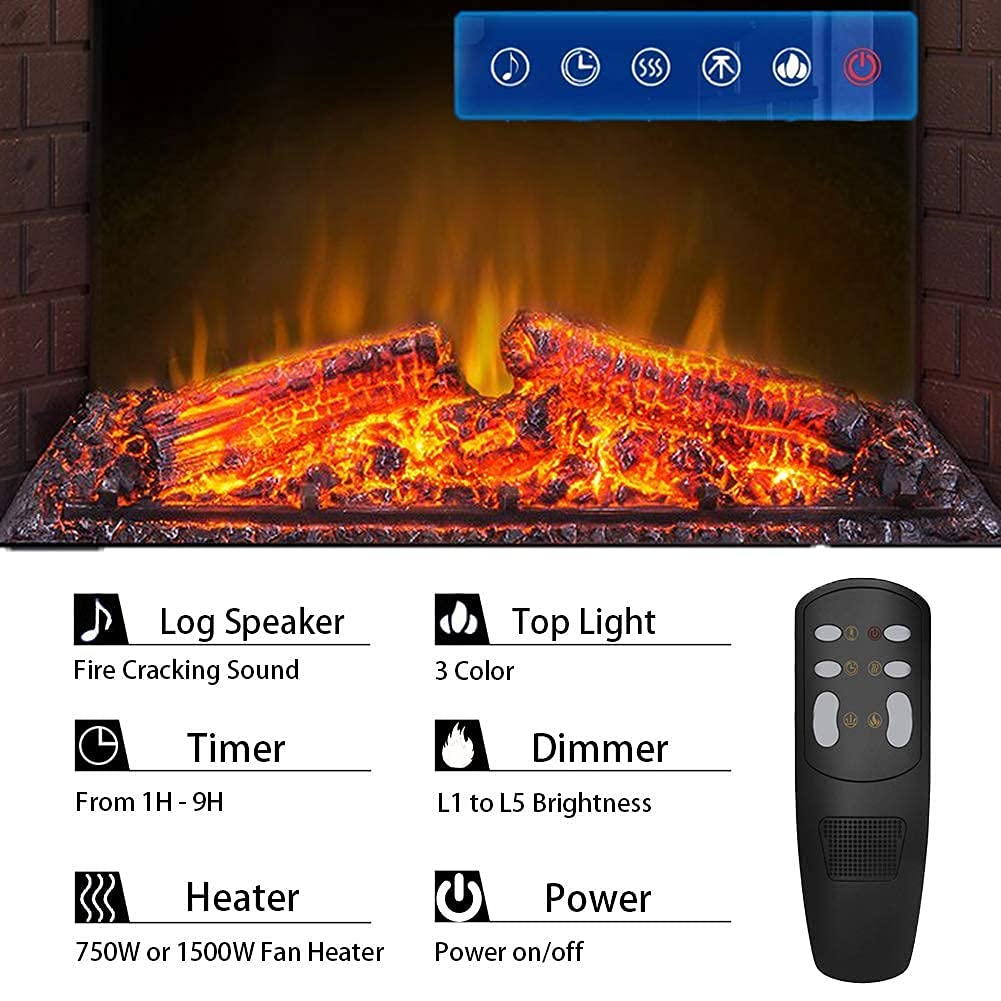 30'' Electric Fireplace Insert, Retro Recessed Fireplace Heater with Fire Cracking Sound, Remote Control & Timer