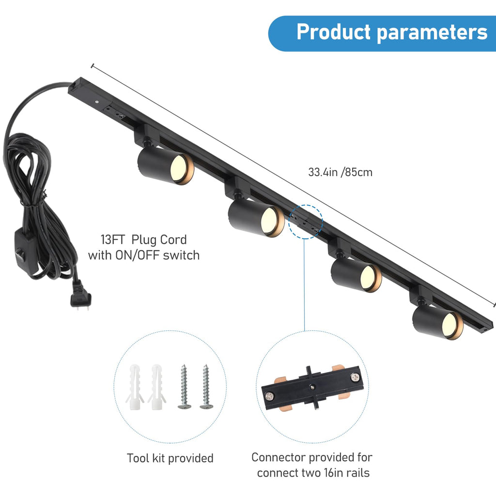 Plug in Track Lighting with Power Cord, GU10 Track Lighting Kit with Track Rail, Modern Kitchen LED Track