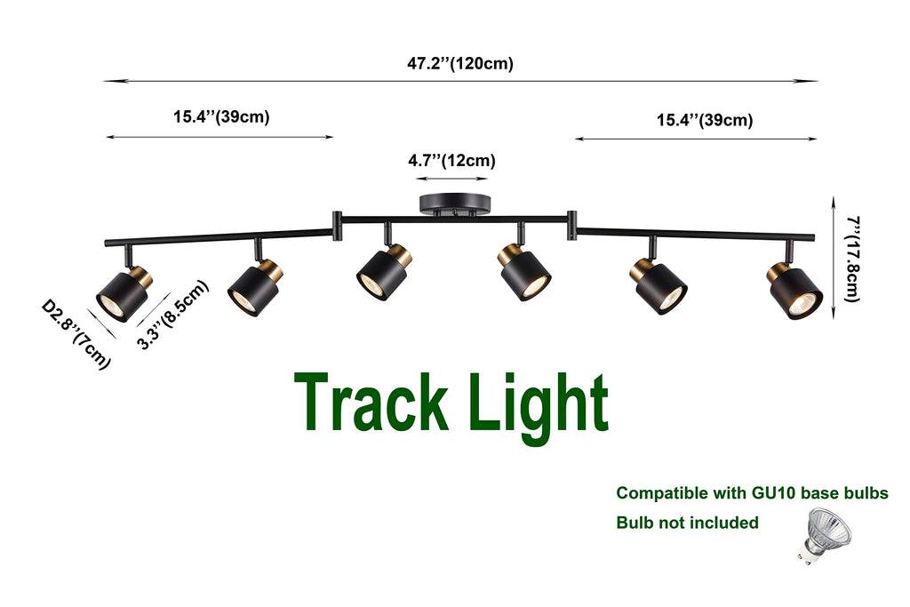 6 Light Foldable Track Lighting Kit, Matt Black Brass Finish Adjustable with Moden Flush Mount Ceiling Spotlight