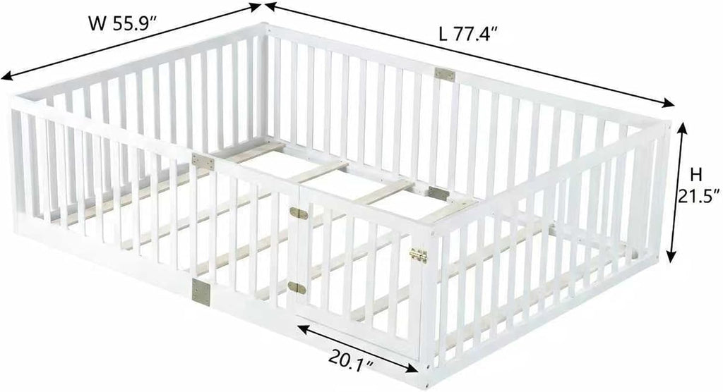 Full Size Floor Bed with Slats and Door