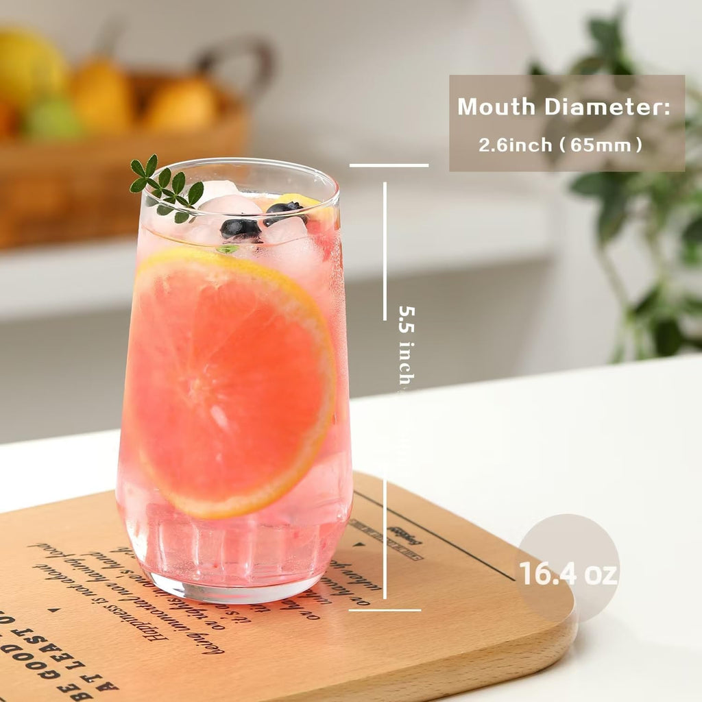 Drinking Glasses Set of 6, 16.4 oz Crystal Water Glasses,Tall Glass Cups,Highball Glass for