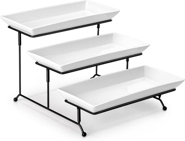 Tier Serving Trays, White Porcelain Serving Platters, 12 Inch - Set of 3