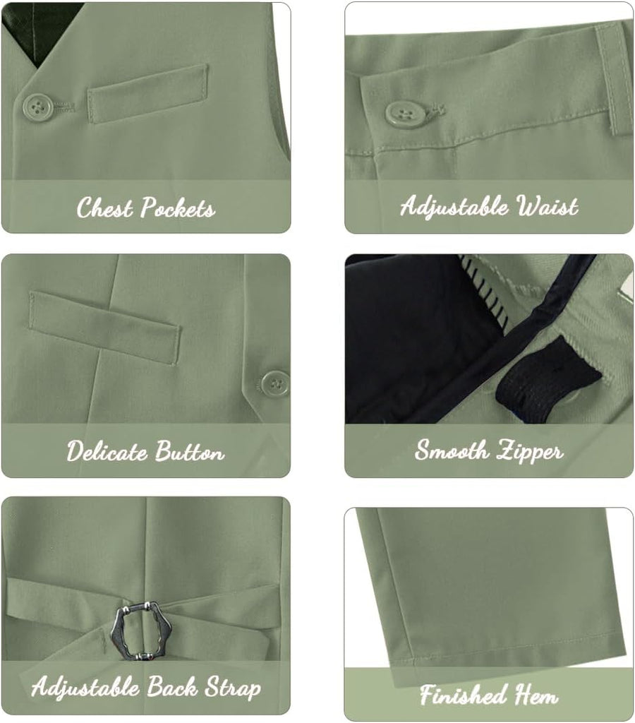 Boys 4 Pieces Suits Slim Fit Kids Vest Pants Sets Formal Dresswear for Boy