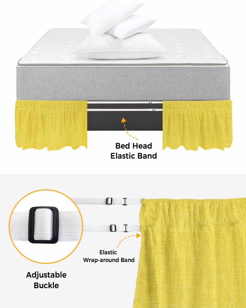 Yellow Burlap Texture Bed Skirt 16 Inch Drop, Adjustable Elastic Bedskirt Dust Ruffle for Bed