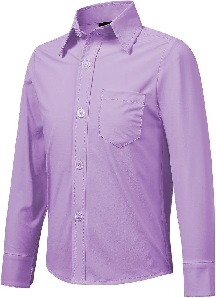 Boys Stretch Long Sleeve Button Down Shirt Wrinkle Free Toddler Dress Shirt