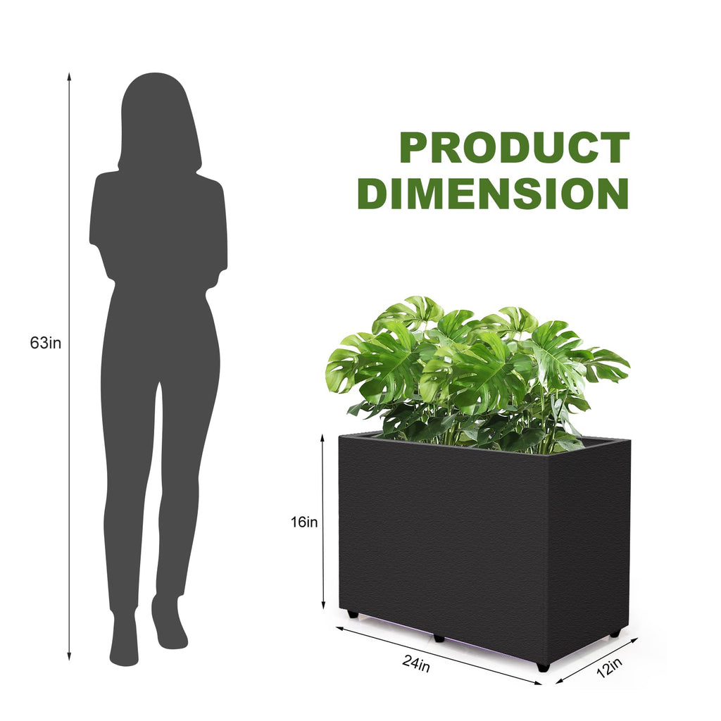 Planter Box Rectangular Block - 24×16×12IN Galvanized Steel Metal Long Box Planter Easy Installation Modern Outdoor