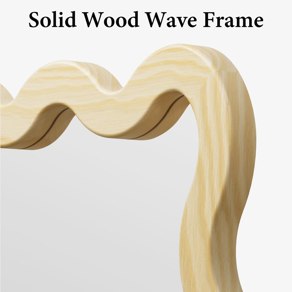 24x36 Natural Wavy Bathroom Wall Mirror, Solid Wood Scalloped Frame