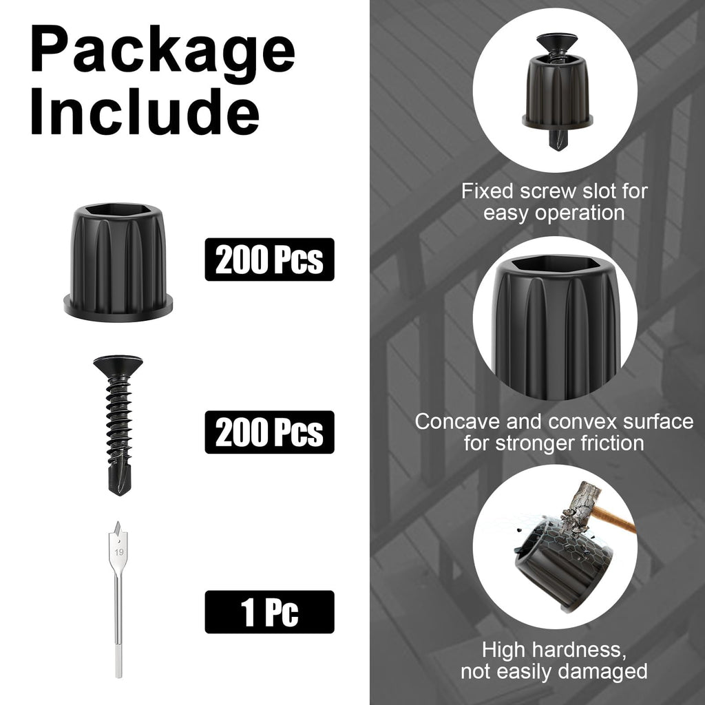 200 Pack Black Baluster Connectors for 3/4" OD Aluminum Deck Balusters, Anti-UV Round Balusters Connectors with