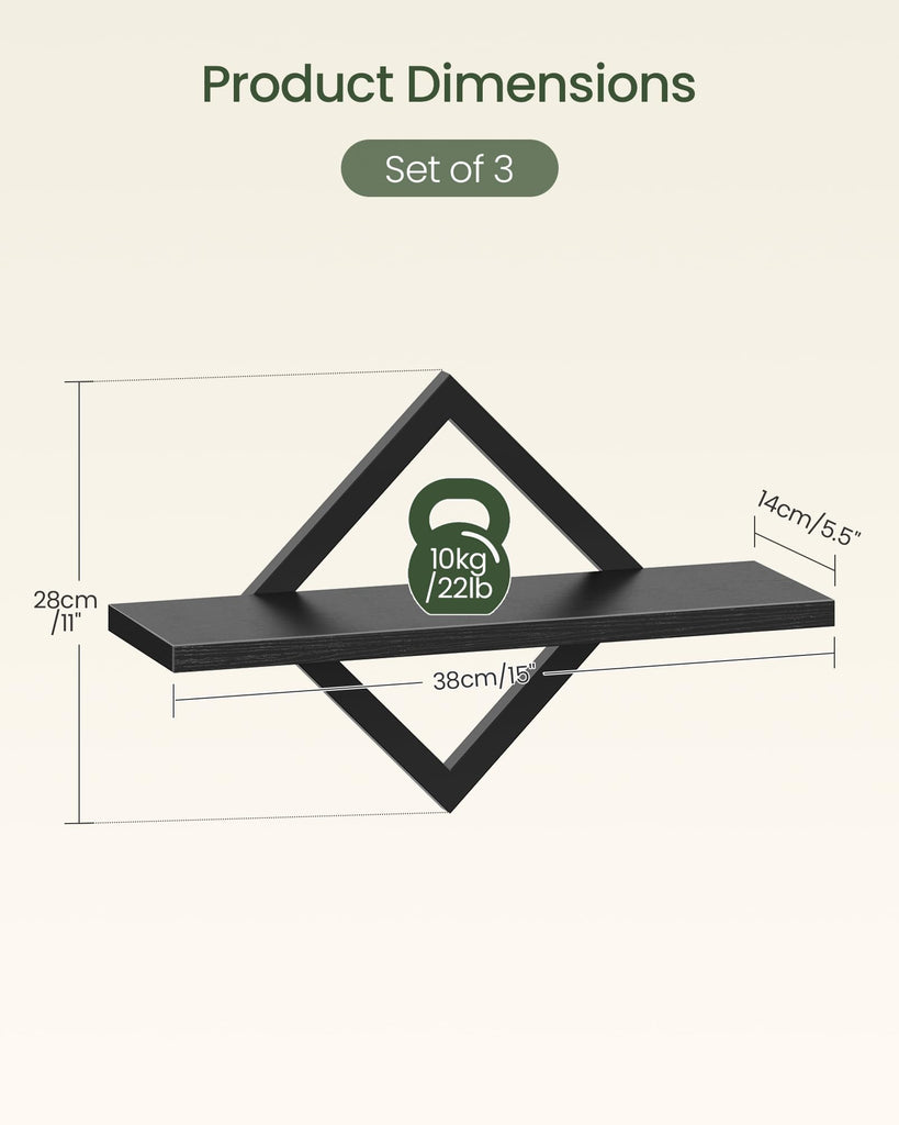 Floating Shelves for Wall, Set of 3, Black
