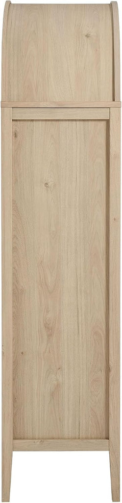 Nolan Modern Farmhouse 71 Inch Tall Arched Storage Display Cabinet in Light Oak Wood Grain - 4-Tier Bookcase with