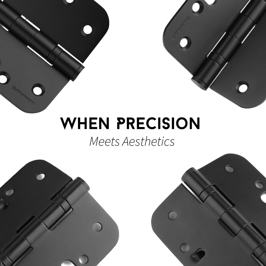6 Pack Black Security Door Hinges 4 Inch with 5/8" Radius Corner
