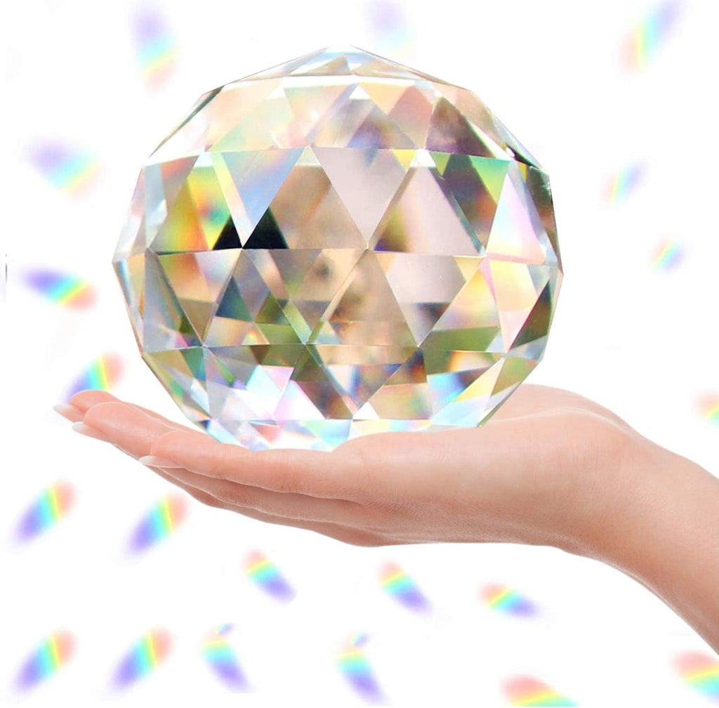 Clear Glass Crystal Ball Prism Suncatcher Rainbow Maker, Sphere Faceted Gazing Ball for Window, Feng Shui