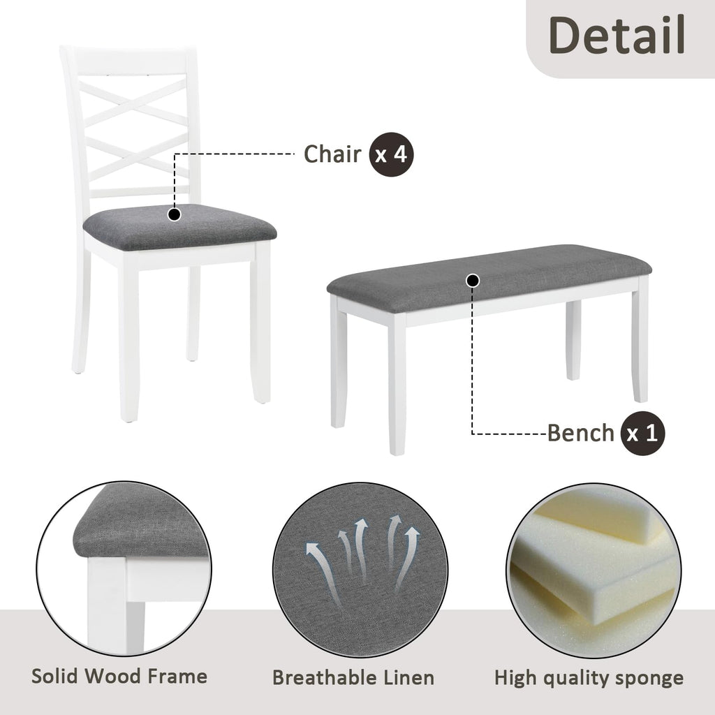 6-Piece Modern Dining Table Set with Chairs and Bench, Wood Kitchen Table Set for 4-6, Rectangular Kitchen Dining