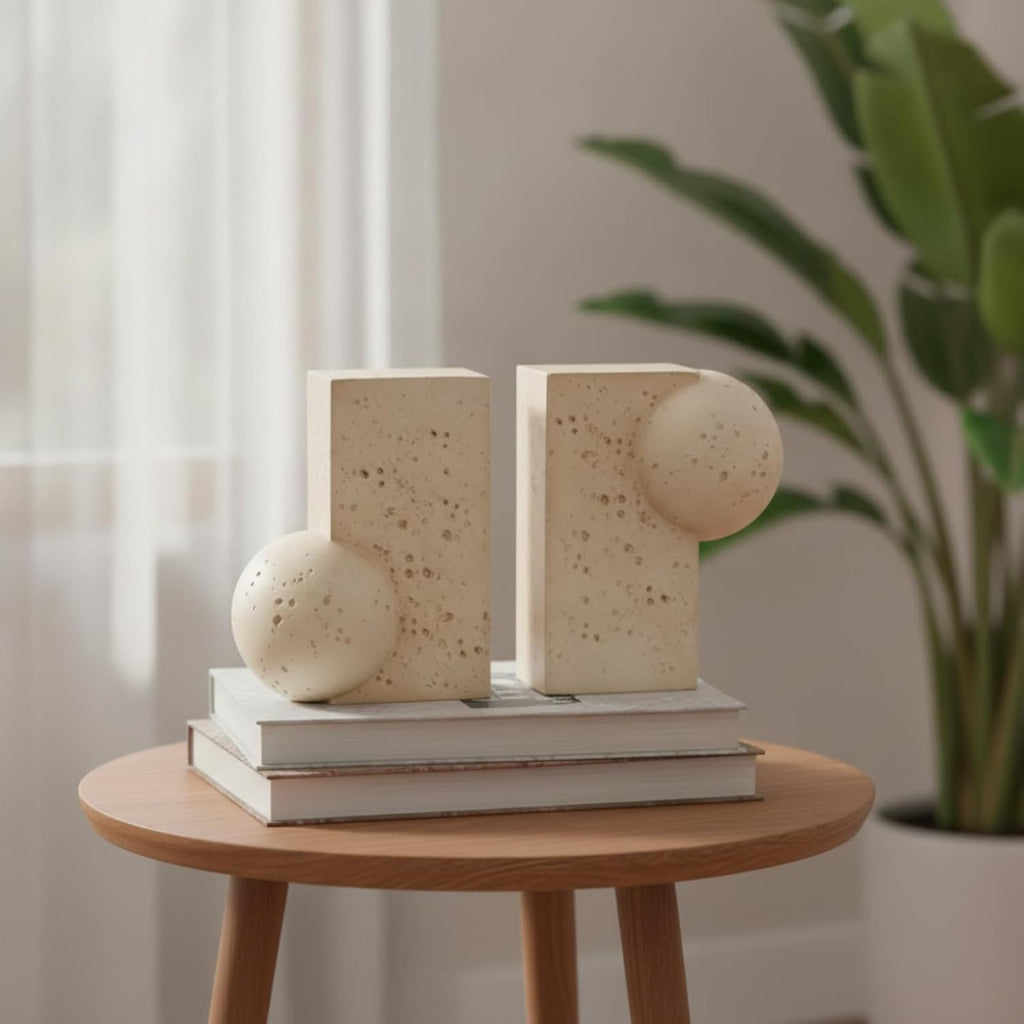 Sculptural Bookends Beige Geometric Bookends Decorative Decor for Bookshelf, Office