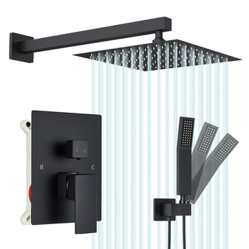 Black Shower System - 10" Rain Shower Head & Handheld Combo, Complete Shower Faucet Set with Rough-in Brass Valve &