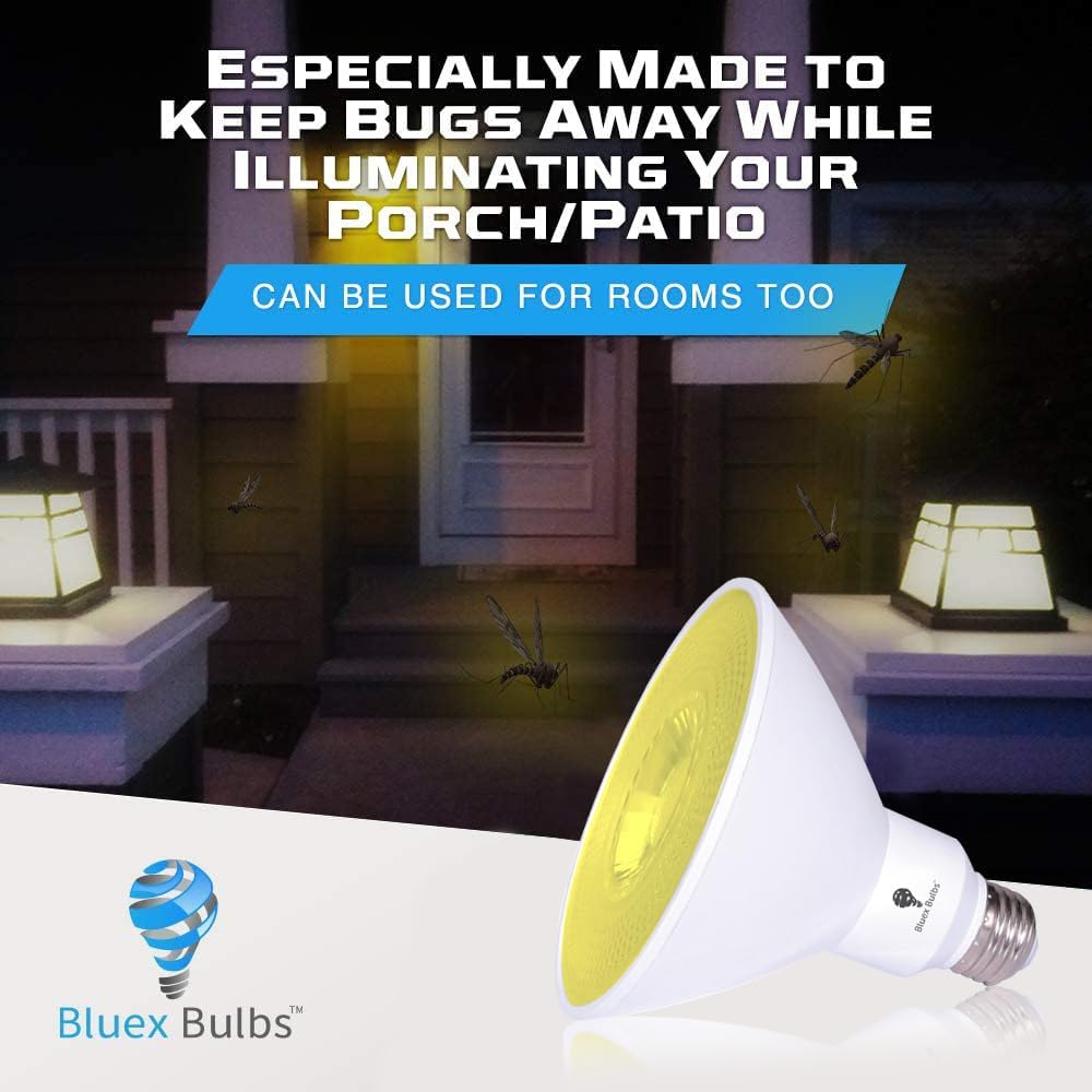4 Pack PAR38 Amber Yellow LED Bug Light Bulb Outdoor LED Flood Light Bulb 17W 170 Watt Equivalent Dimmable Waterproof