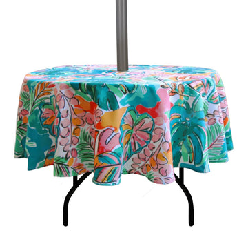 Outdoor and Indoor 60inch Round Tablecloth with Umbrella Hole and Zipper, Waterproof Zippered Patio Cloths