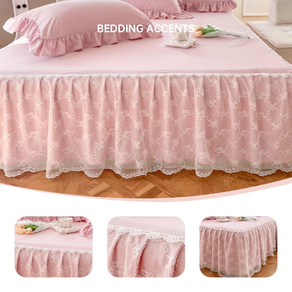 Lace Bed Skirt for Size - 17in. Drop, Dust Ruffle Bedskirt, No Split Corner, Make Storage Space Under The