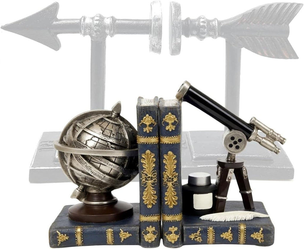 Galileo Bookends, Telescope, Globe, Armillary Sphere, Astronomy - Set of 2
