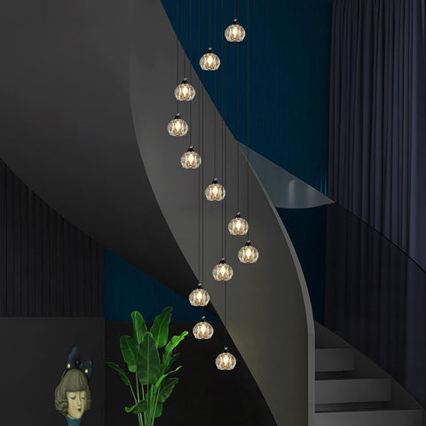 Crystal Chandeliers for Staircases, 12-Light Black Modern Chandeliers for High Ceilings_Crystal Pendant Light Fixture for Living Room Kitchen Island Foyer Hallway Bar A116-B0F7PYNQVH