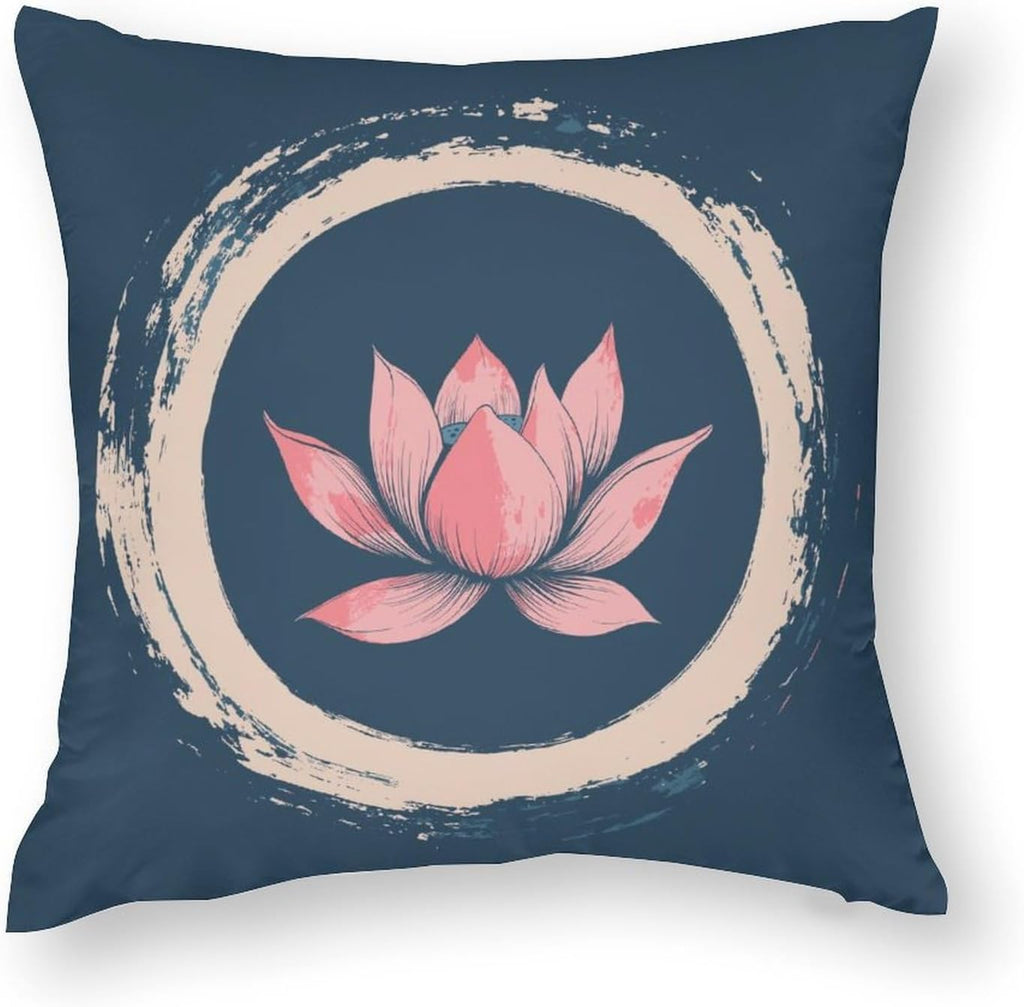 Oriental Block‐Print Sakura Cat Art Throw Pillow Covers, Double‐Sided Printed Square Cushion Cases - Set of 2