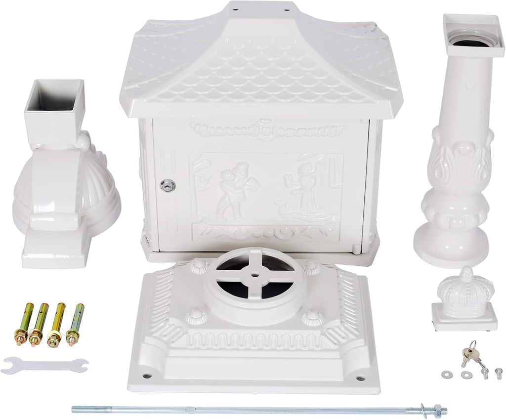 Classic White Cast Aluminum Mailbox & Postal Box