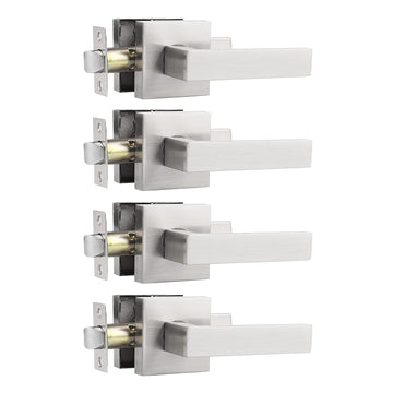 Square Brushed Nickel Passage Door Handles, Interior Non-Locking for Hall & Closet, Heavy Duty Zinc Alloy Reversible