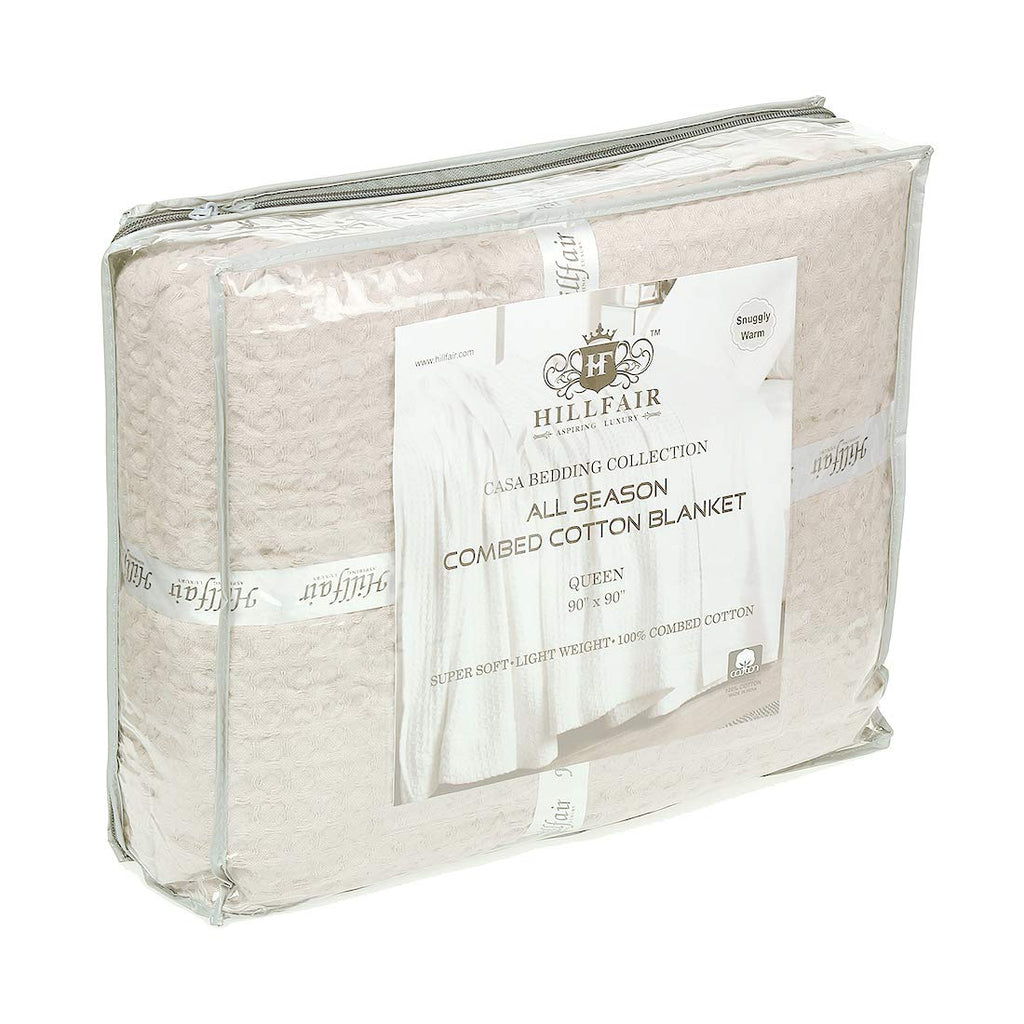 100% Combed Cotton Blanket- Queen Size Bed Blanket- Warm Soft All Season Breathable Lightweight Summer Blankets