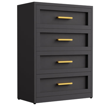 4 Drawer Black Metal Dresser, Closet Chest with 4 Drawers Storage, 31.5" Wide Storage Drawers Bedroom Cabinet, Modern
