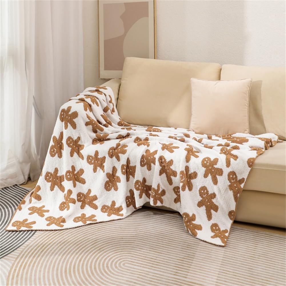 Christmas Gingerbread Throw Blanket, 50*70in Christmas Fluffy Gingerbread Man Throw Blankets, Luxury Christmas Soft