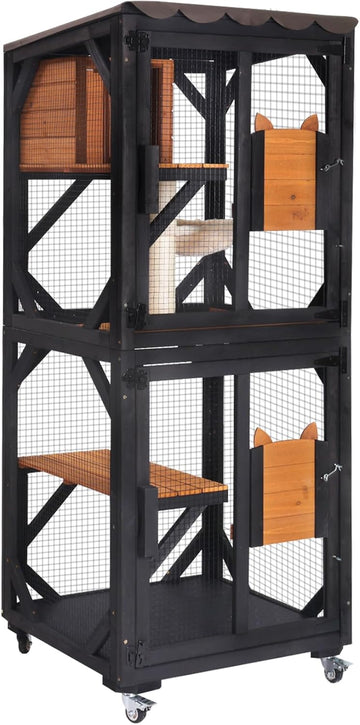 Cat House Window Catio Outdoor Cat Enclosure Mobile Kitty Shelter on Wheels Pet Cage with Resting