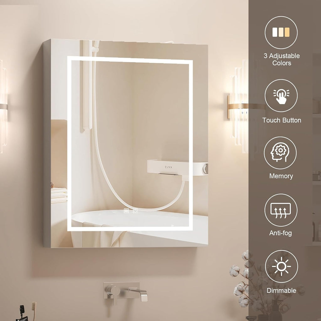 Lighted Medicine Cabinet, Led Medicine Cabinet with Mirror Wall Mounted | Bathroom Mirror Cabinet with Storage