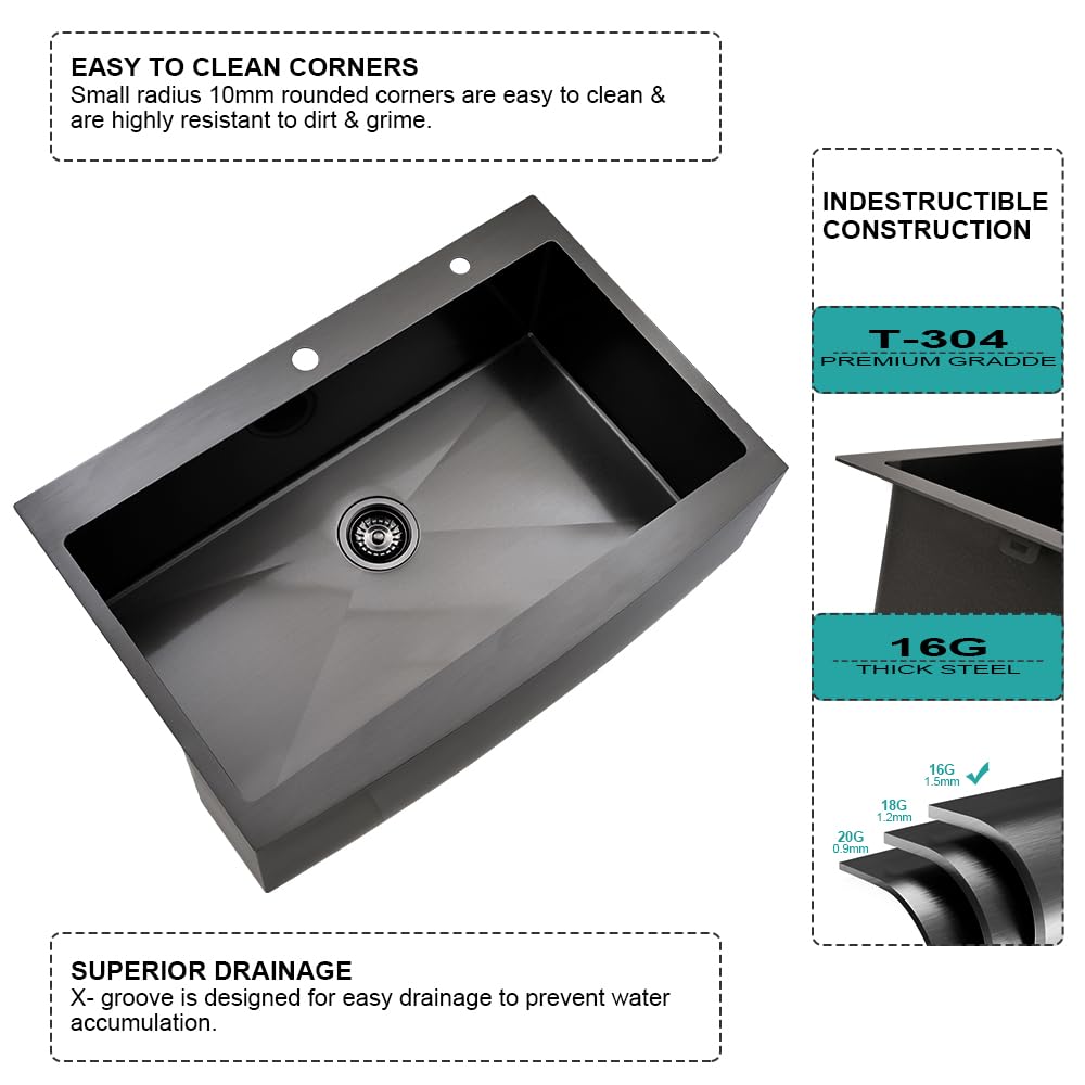 33x22 Drop In Farmhouse Kitchen Sink Black Apron Front Kitchen Sink