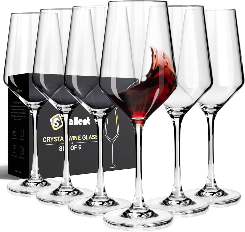 Wine Glasses Set of 6, Long Stem White/Red Wine glasses,14oz Hand Blown Premium Crystal Wine Glass,Gift Packing