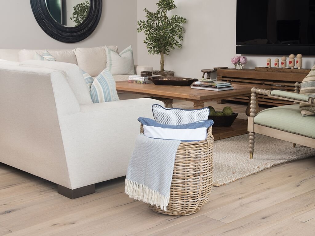 Rattan Kobo Round Storage Basket with Handles, Gray Brown, Large
