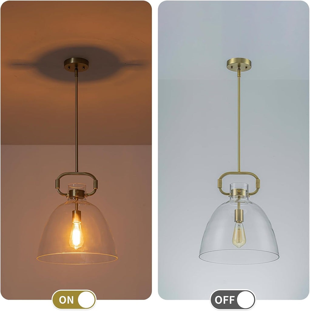 14'' Large Glass Pendant Lights Kitchen Island, 1-Light Modern Gold Kitchen Island Lighting, Adjustable Antique Brass