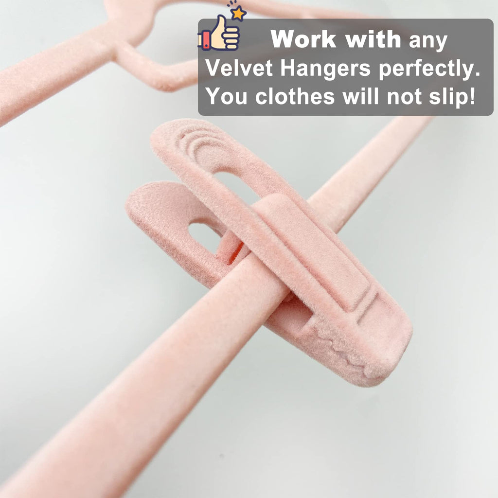 Light Pink Velvet Hangers Clips 40 PCS, Non-Slip Finger Clip for Pants Suit Skirt Velvet Hanger, Strong Flocking