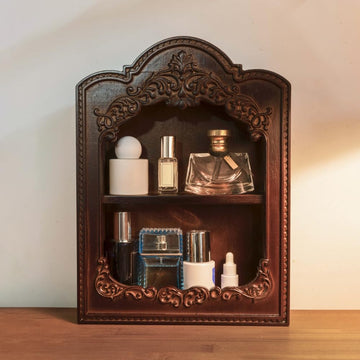 Solid Wood Relief Storage Shelf, Wooden Aromatherapy Perfume Decor Wall-Mounted Organizer, Vintage Carved Wall