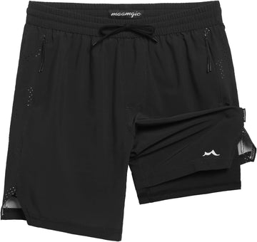 Boys Athletic Shorts with Compression Liner Zipper Pockets
