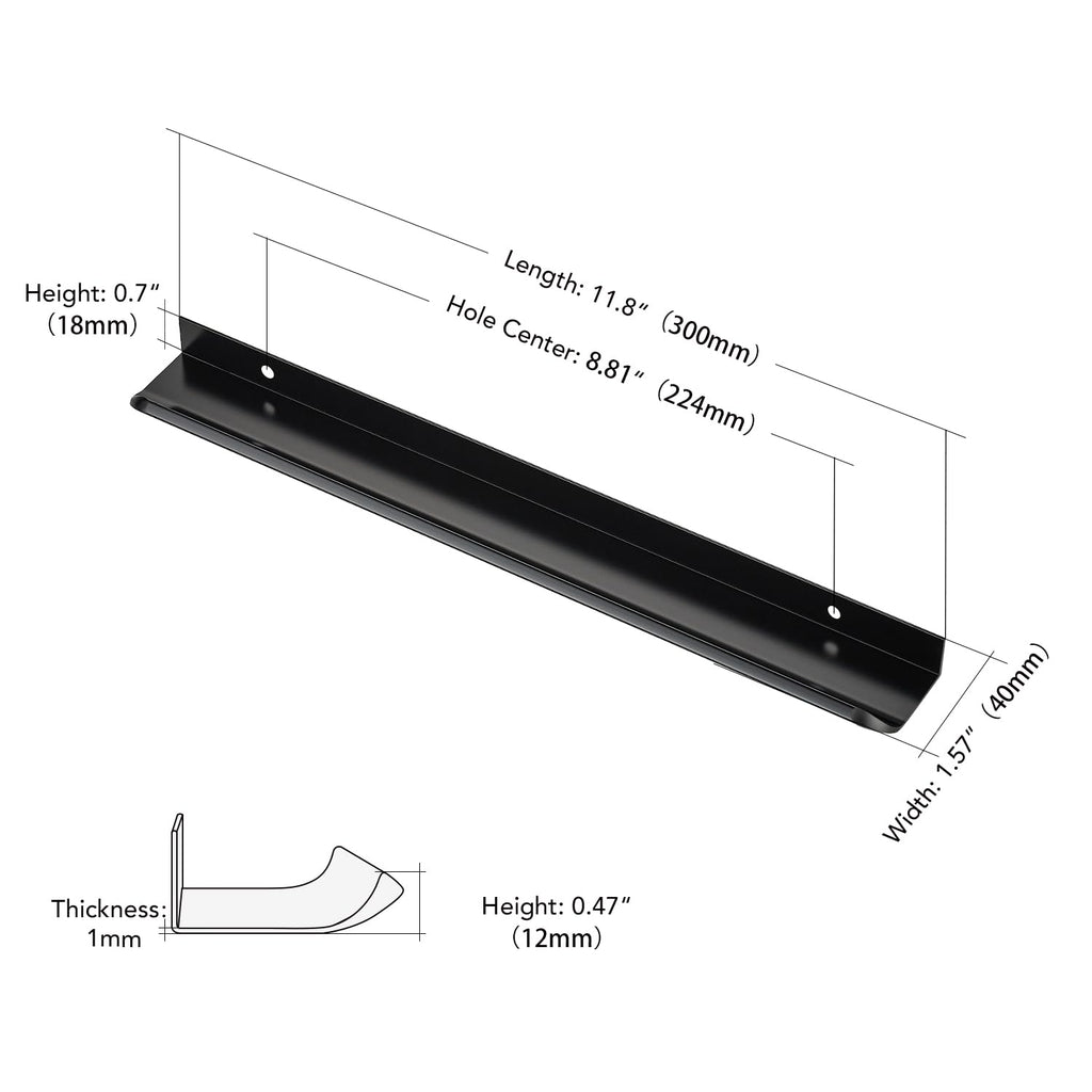Matte Black Cabinet Handles Finger Edge Pulls 11.8 Inch CC 12 Pack