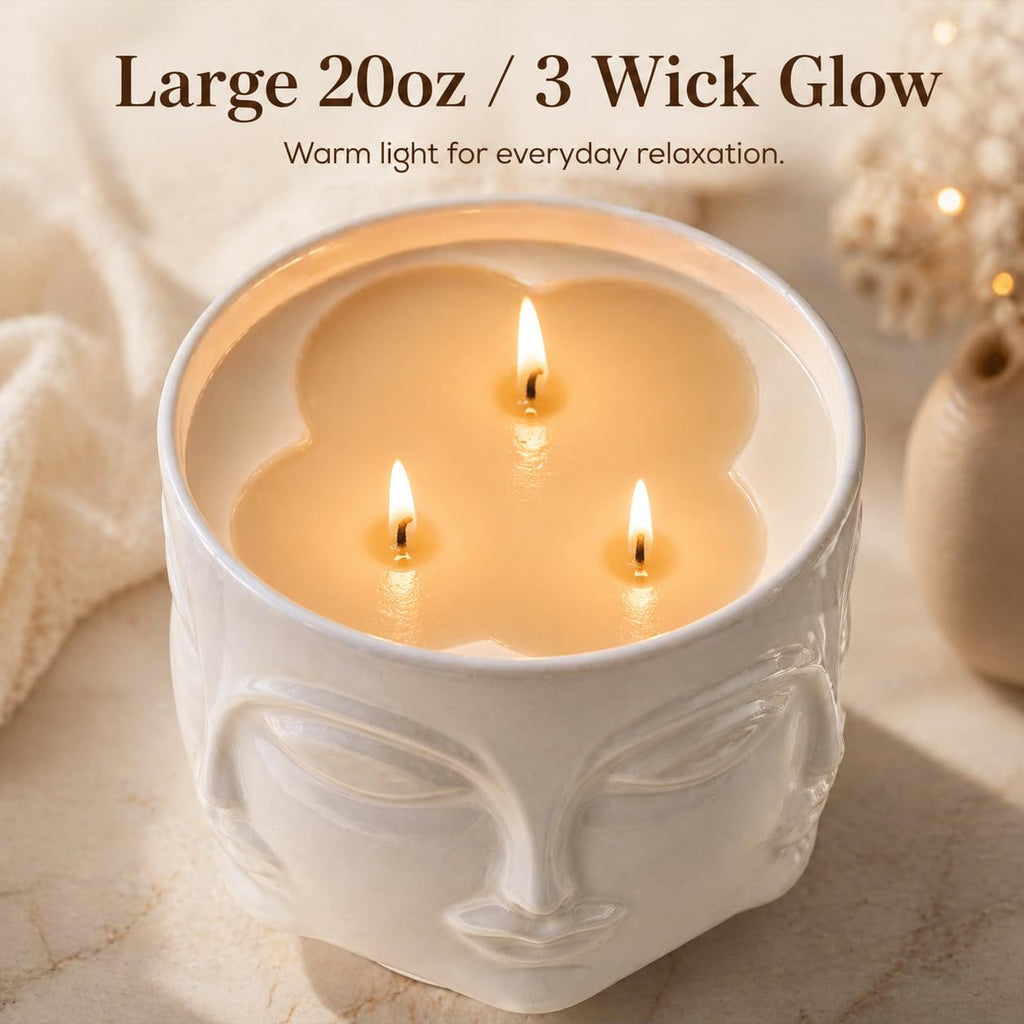20oz Large Scented Candle - Vanilla Dreamscape & Fresh Spice, 3 Wick Non Toxic Soy Candle, Decorative White Ceramic - Set of 20