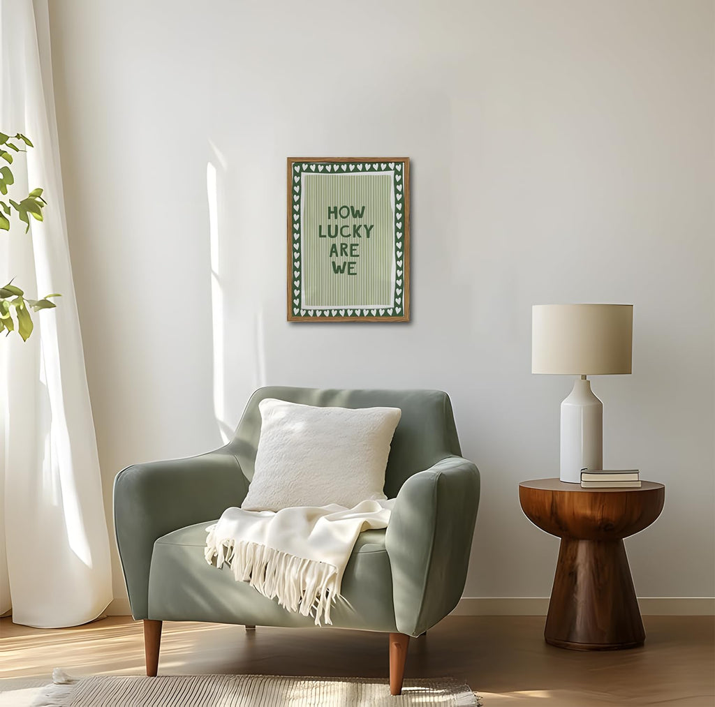 How Lucky Are We Wall Art, Inspirational Quote Sign Wall Decor Painting Vintage Positive Stripe Poster Canvas Prints