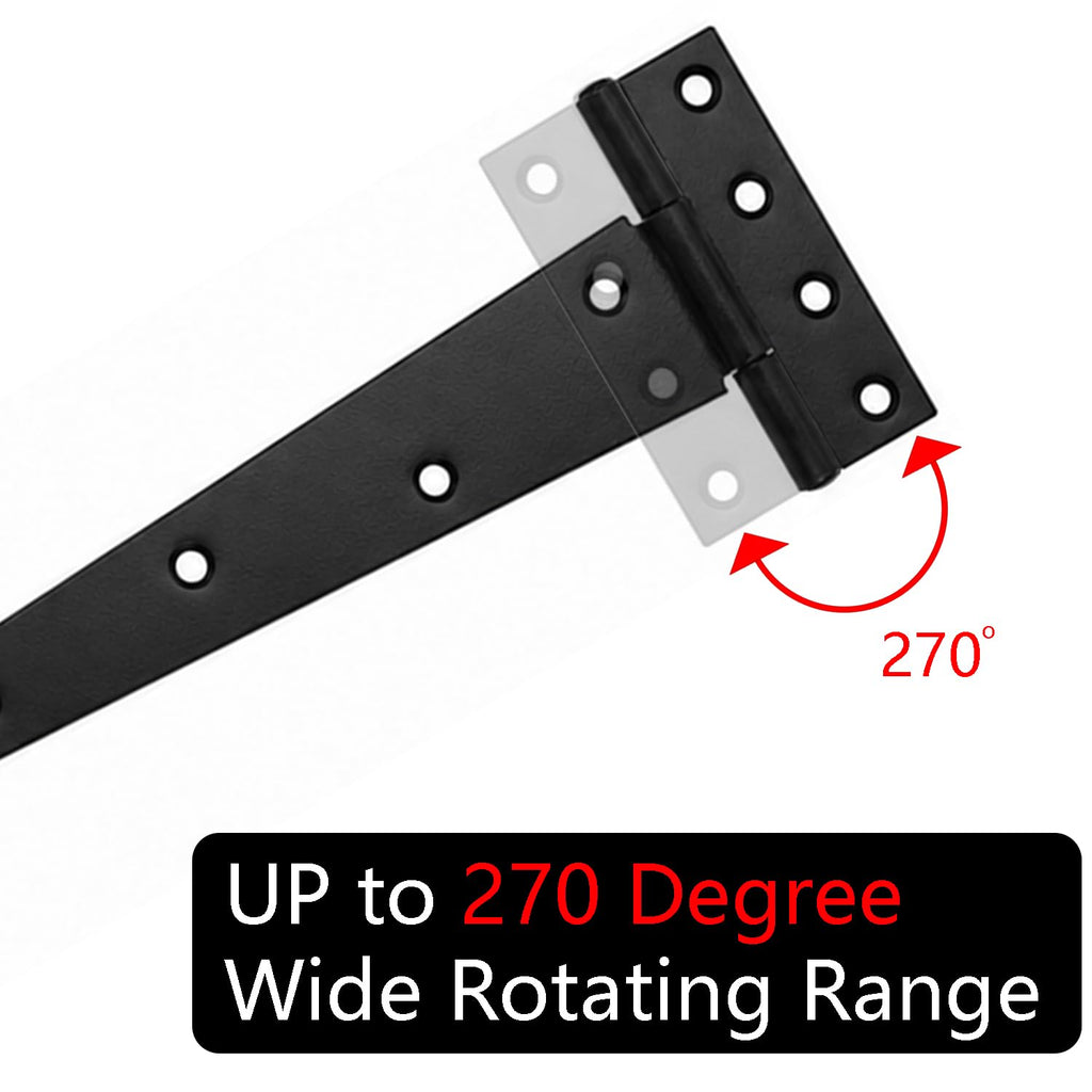 Gate Hinges 6 Pack 16 Inch, Heavy Duty Gate Hinges, T-Strap Black Corrosion-Resistant Hardware for Wooden Fence, Barn