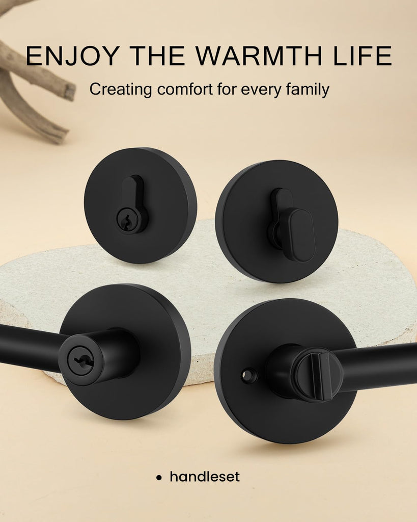 Black Front Door Handle and Deadbolt Set, Exterior Door Lock Set