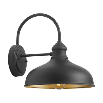 10" Dome Barn Lights for Farmhouse, Matte Black Gooseneck Outdoor Light Fixture, Exterior Porch Lighting with Wall