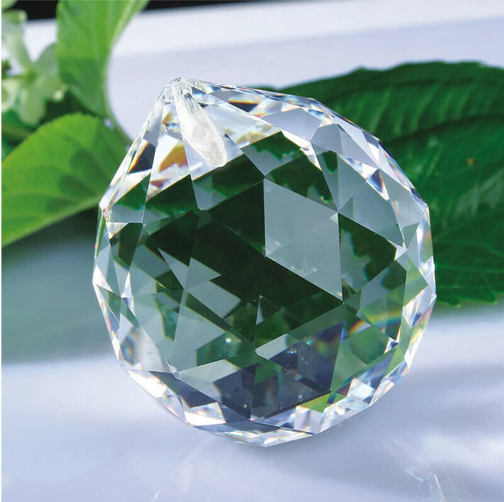 Clear Cut Crystal Glass Ball, 30mm Translucent Faceted Gazing Ball, Crystal Sphere Suncatcher Prisms Home Garden