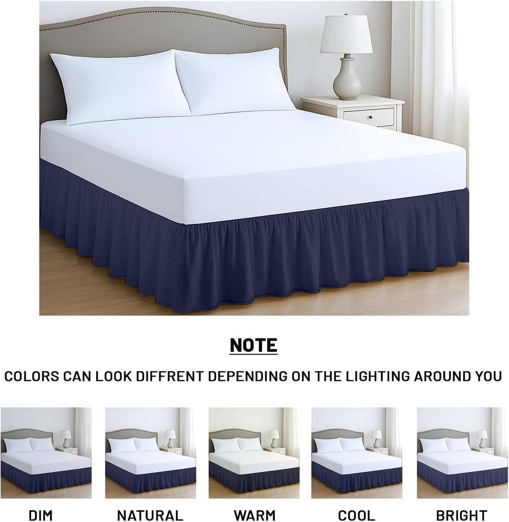 24 Inch Drop Ruffled Bed Skirt Queen Size - Classic Gathered Styling, Platform Style Dust Ruffle with Secure Fit